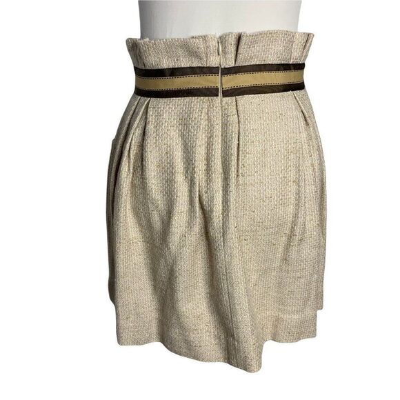 Vintage Silk Paper Bag Waist Mini Skirt S Beige Tie Waist Zip Pockets Pleated - Picture 4 of 6